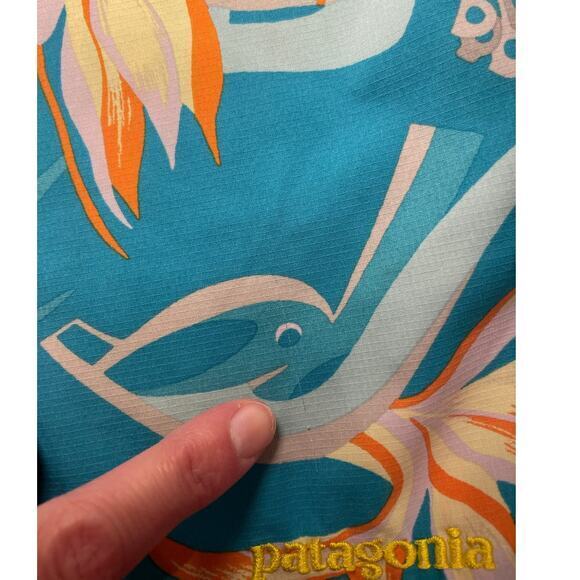 Patagonia Men 29 Board Shorts Swim Shorts Trunks Blue & Orange Hawaiian Tropical - Picture 6 of 9